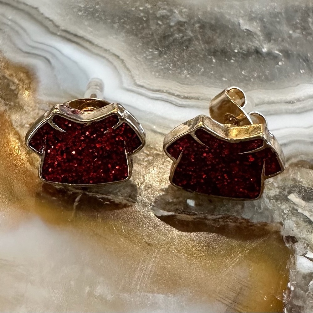 3016 Disney Winnie the Pooh Red and Gold Glitter Shirt Earrings